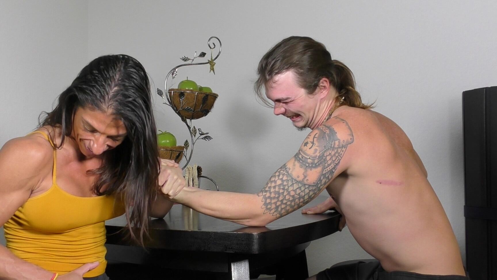 "Alexis Rain" armwresting, biceps, challenges, games, muscular women Alexis vs Max Arm Wrestle manyvids