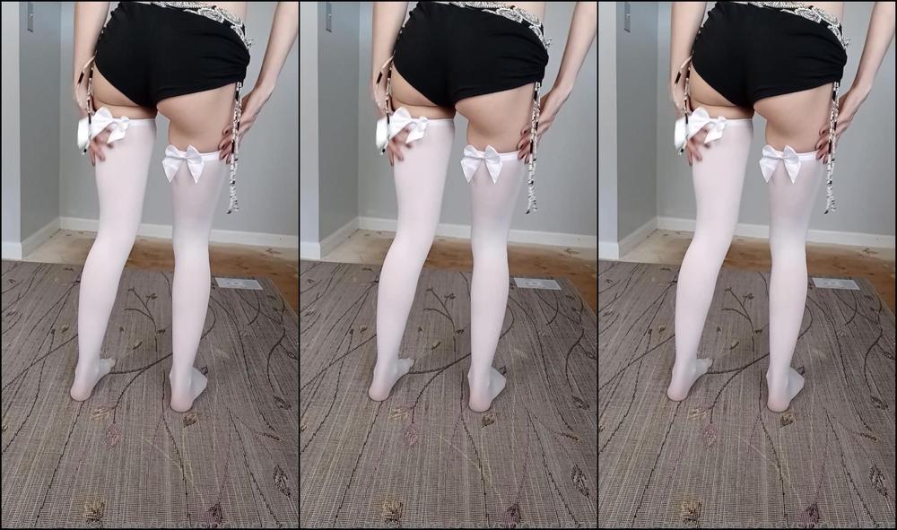 Kasysnowpremium Prancing Around In White Tights With White Bows How Does My Butt Look