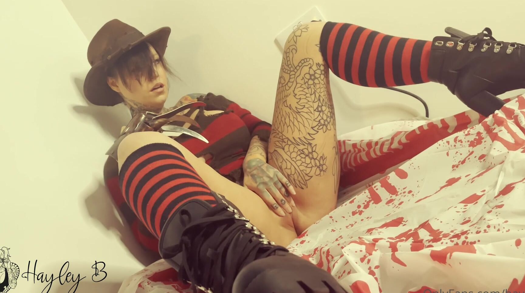Hayley B Slutty Freddy Cosplay Vid Legs Spread Teasing My Neat Little Slit Rubbing So I Can Feel