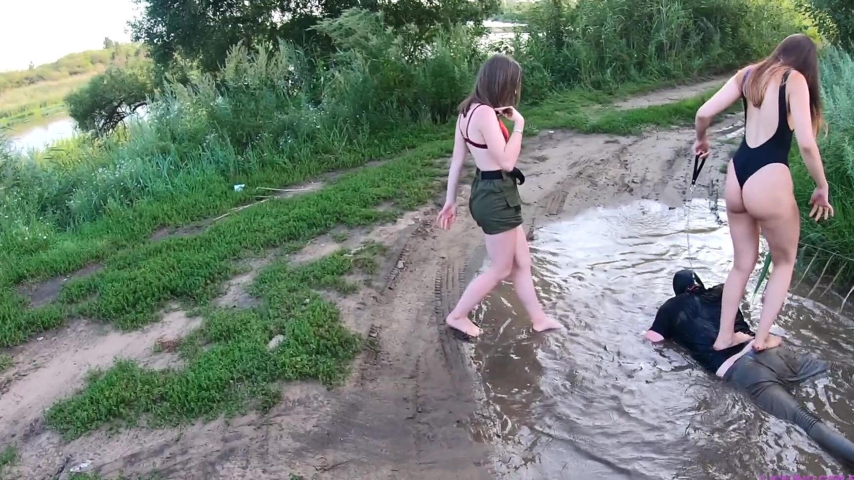 Licking Girls Feet - ALISA and DIANA - Neighborhood - Humiliation slave Clips4Sale