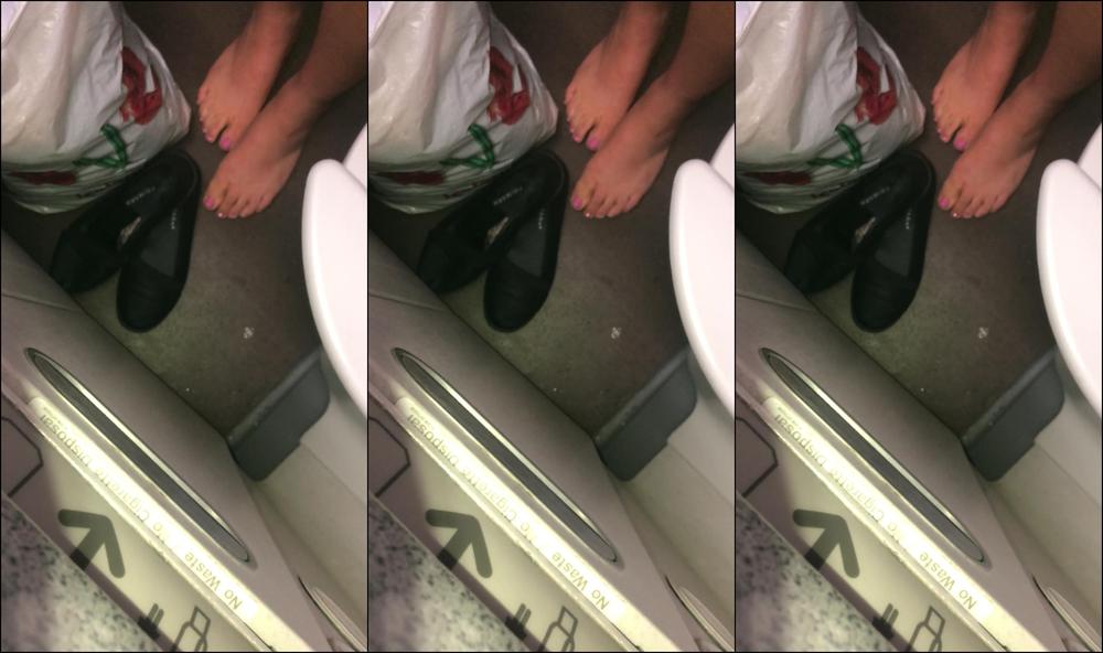 Bootyful Nylon Queen Getting Dressed In The Toilets On Board Afte