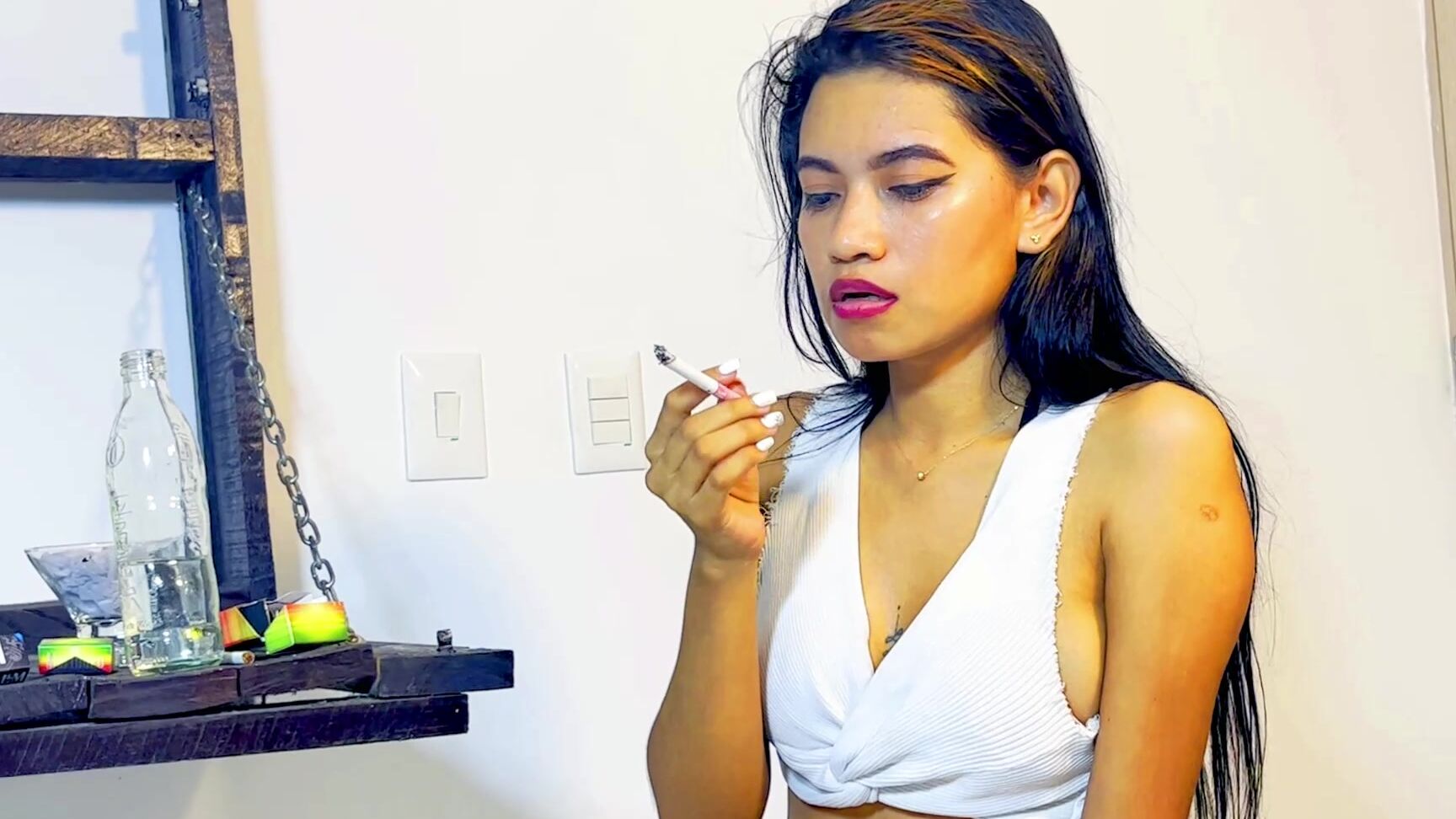 brunette, burping, burps, latina, petite, smalltits, smoking smoking burping small tits Manyvids