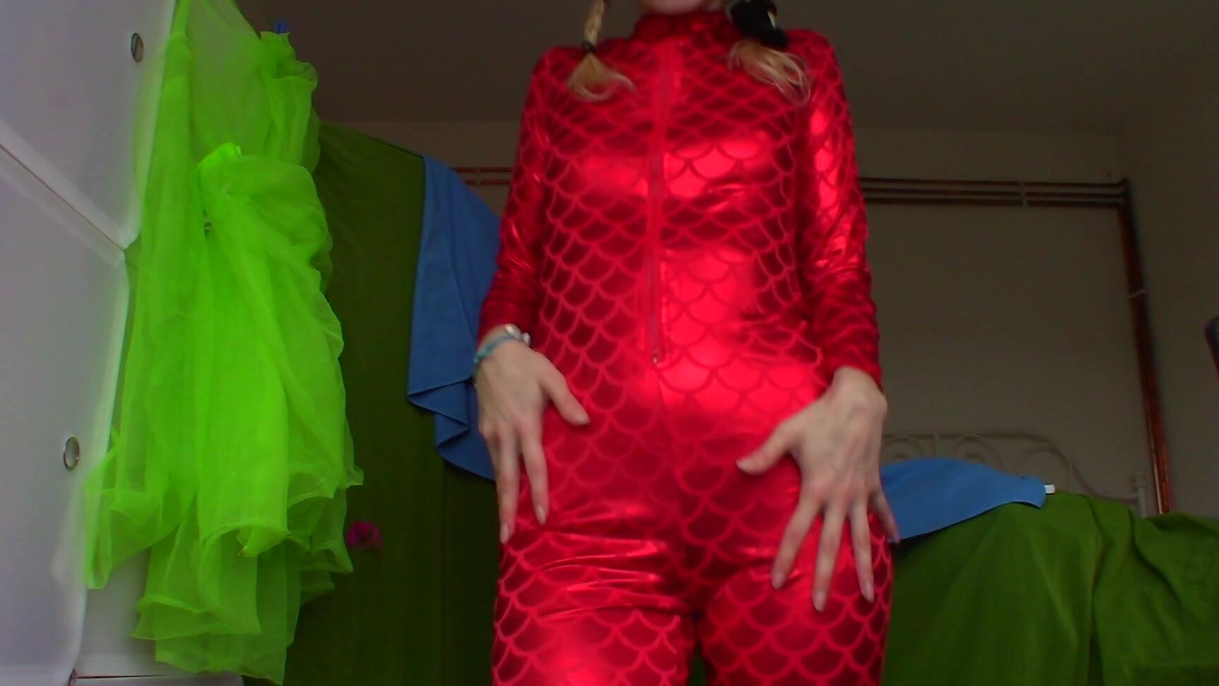 "Goddess Vanessa" ass worship, jerk off instruction, masturbation encouragement, masturbation instruction, tease & denial SHINY RED CATSUIT JOI manyvids