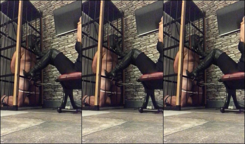 Gynarchygoddess Worshipping My Leather Boots Through A Cage Like A Dirty Animal