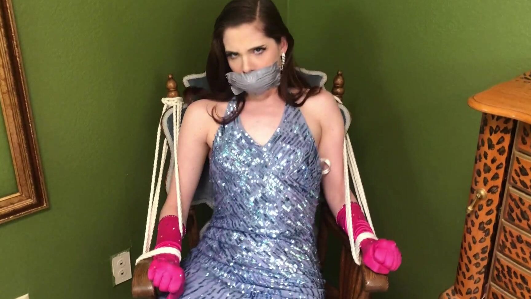 "DandyinDistress" bondage, femaledomination, glamourgowns, gloves, redhead POV Femme Fatale Bondage Game Abby Dandy manyvids