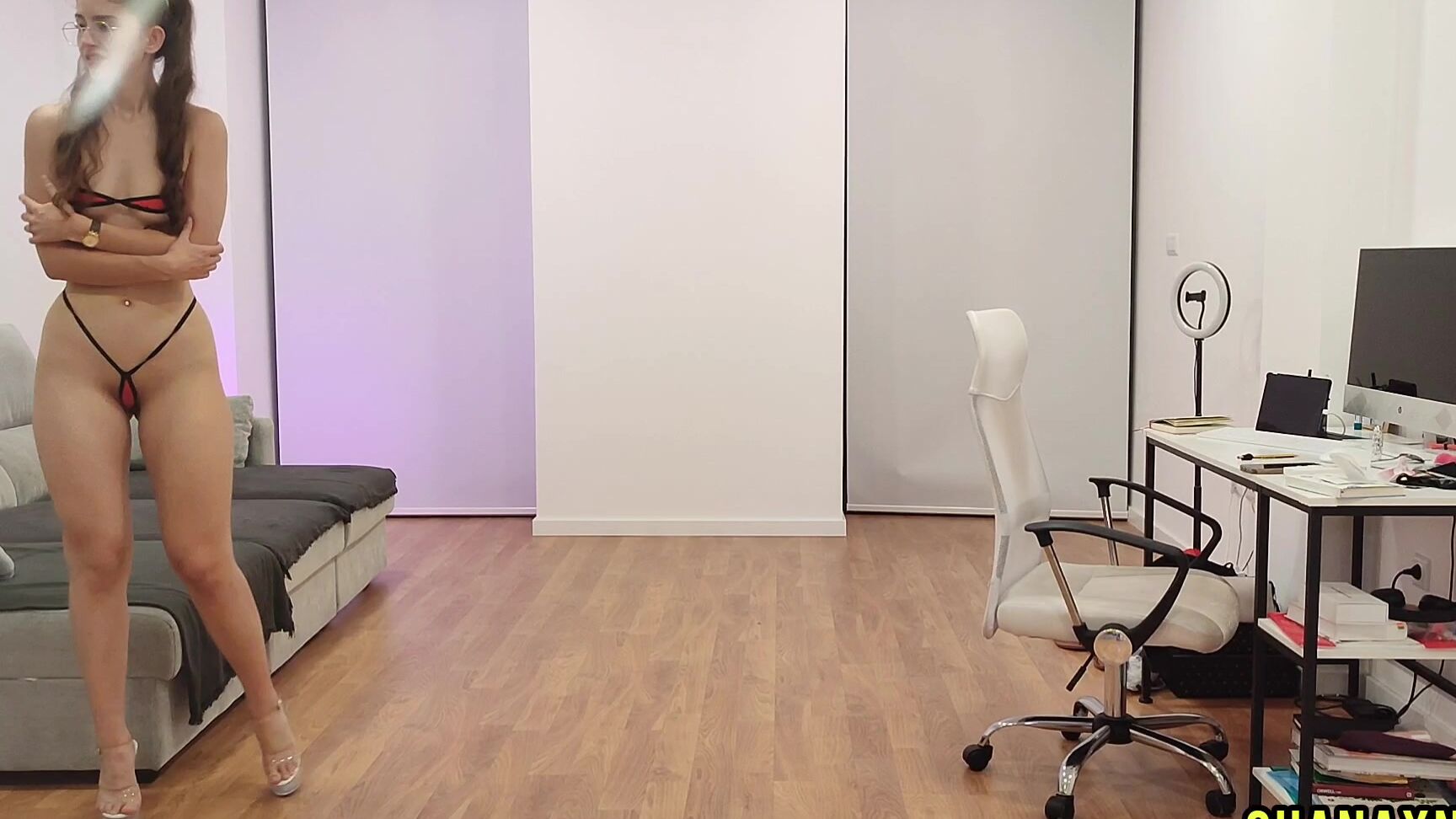 Shanaxnow Psychotic Brat Girl In Red Micro Bikini High Heels Pigtails