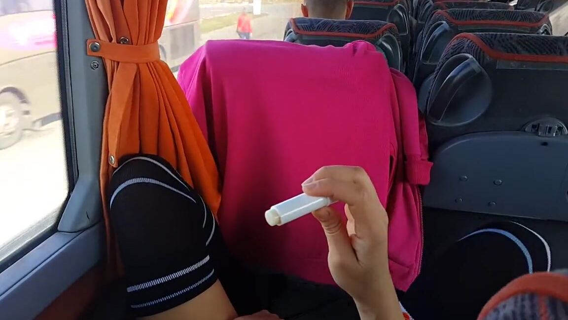 dream4angel pussy lips moisturising lipstick in public bus no panties in public bus Pornhub