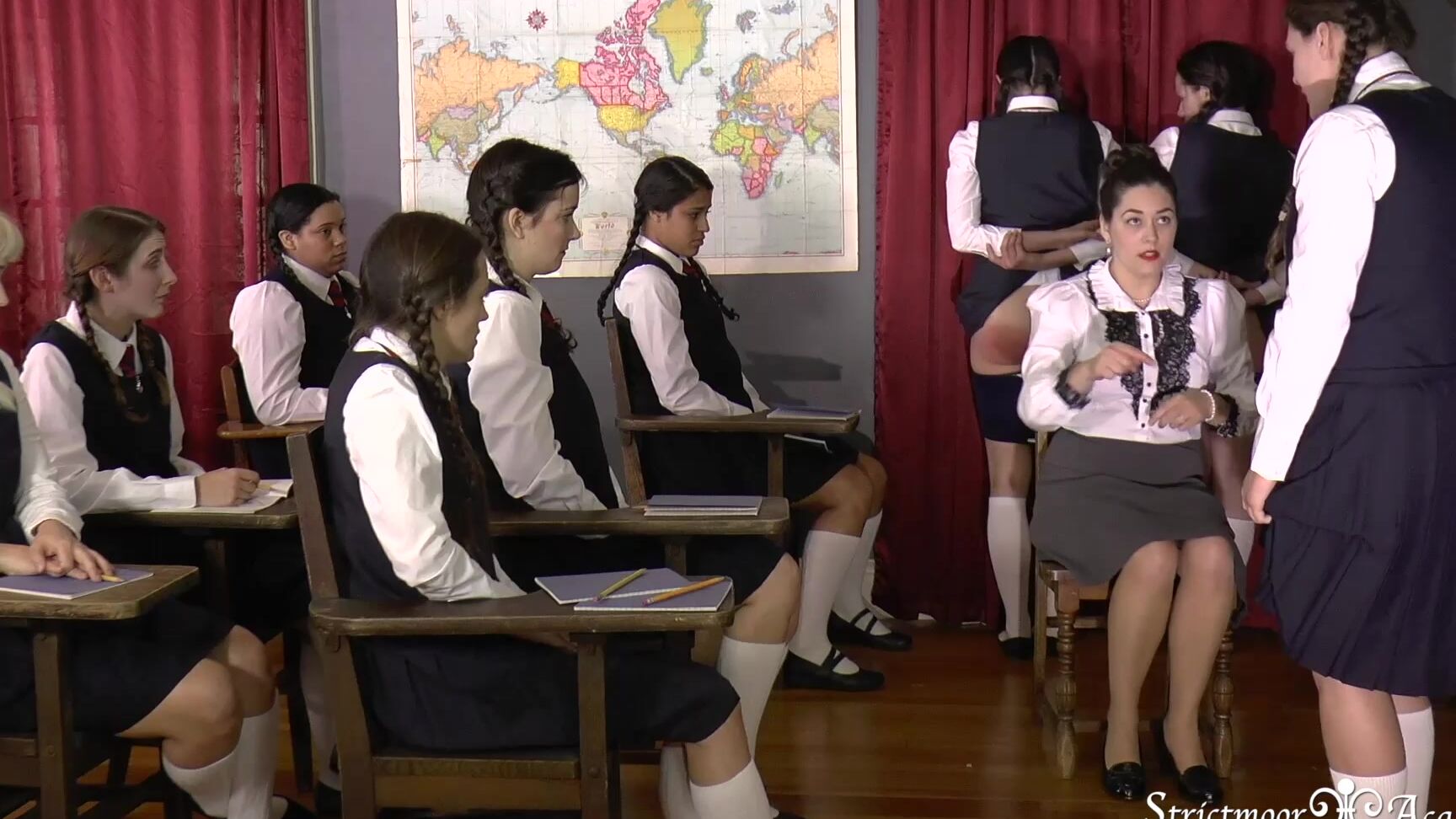 Goddess Soria, Arielle Lane, Miss Bernadette, Ten Amorette, Amelia Jane Rutherford, Ariel Anderssen, Zoe Page, Spanking F F, Full HD, sarahgregoryspanking SGS Strictmoor Academy Year 5 Scene 3 The Classroom Spankings Clips4Sale