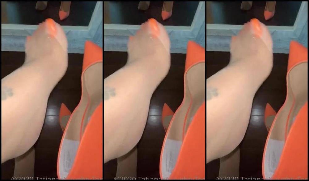 Tatianasnaughtytoes Nicknamed Tatianasnaughtytoes Onlyfans New 20200831 Neon Orange Pedicure Nylons2 Dangling My Orange High Heel Pumps When Suddenly