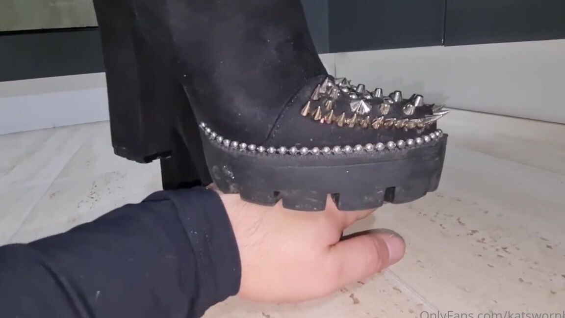 Kats Worn Heels Nicknamed Katswornheels Onlyfans Watch Me Walk Over And Drive His Hand Into The Spikes Of My Deadly Boots