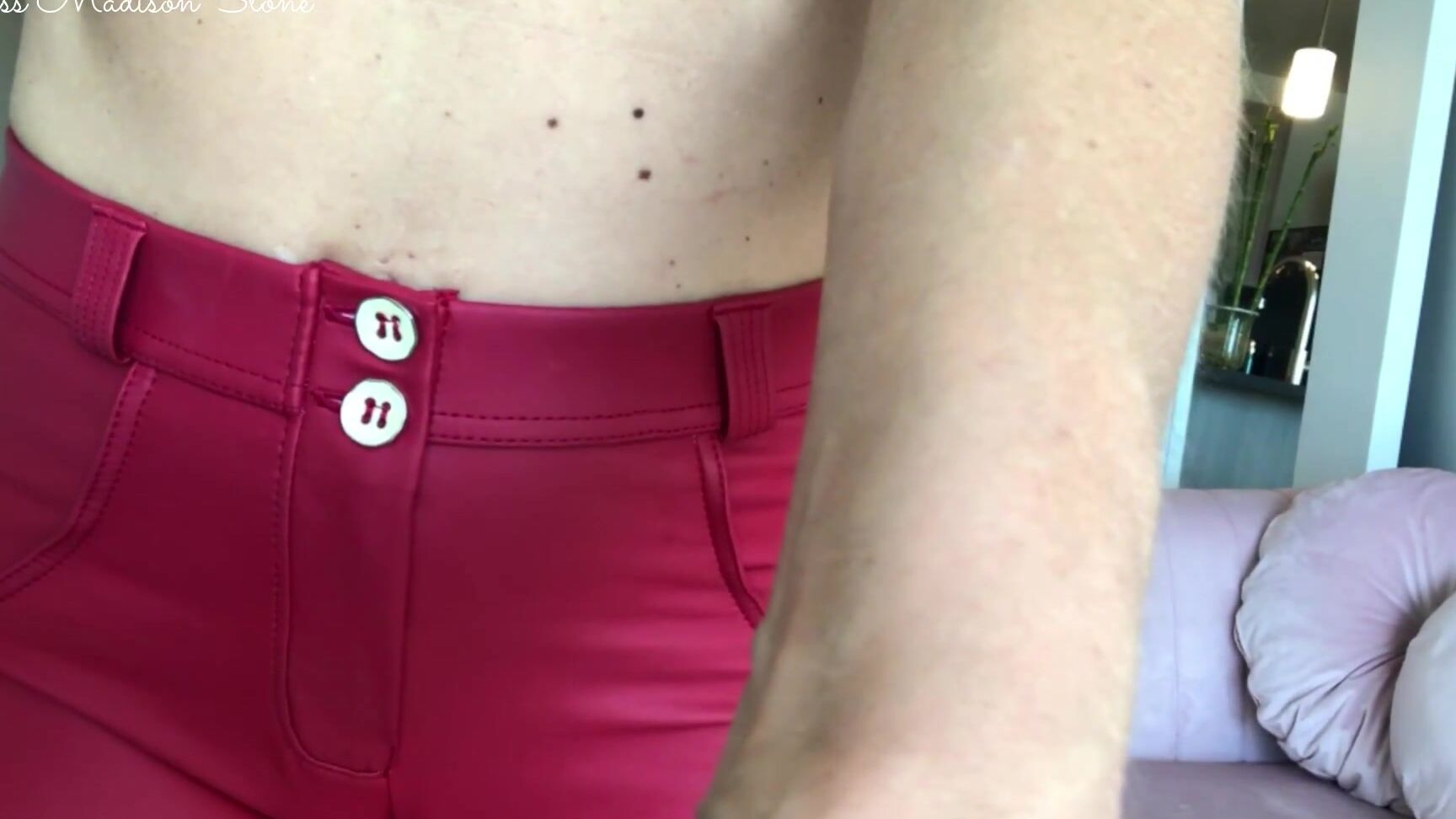 Missmadisonstone Red Leather Pants Hot Girl Farts