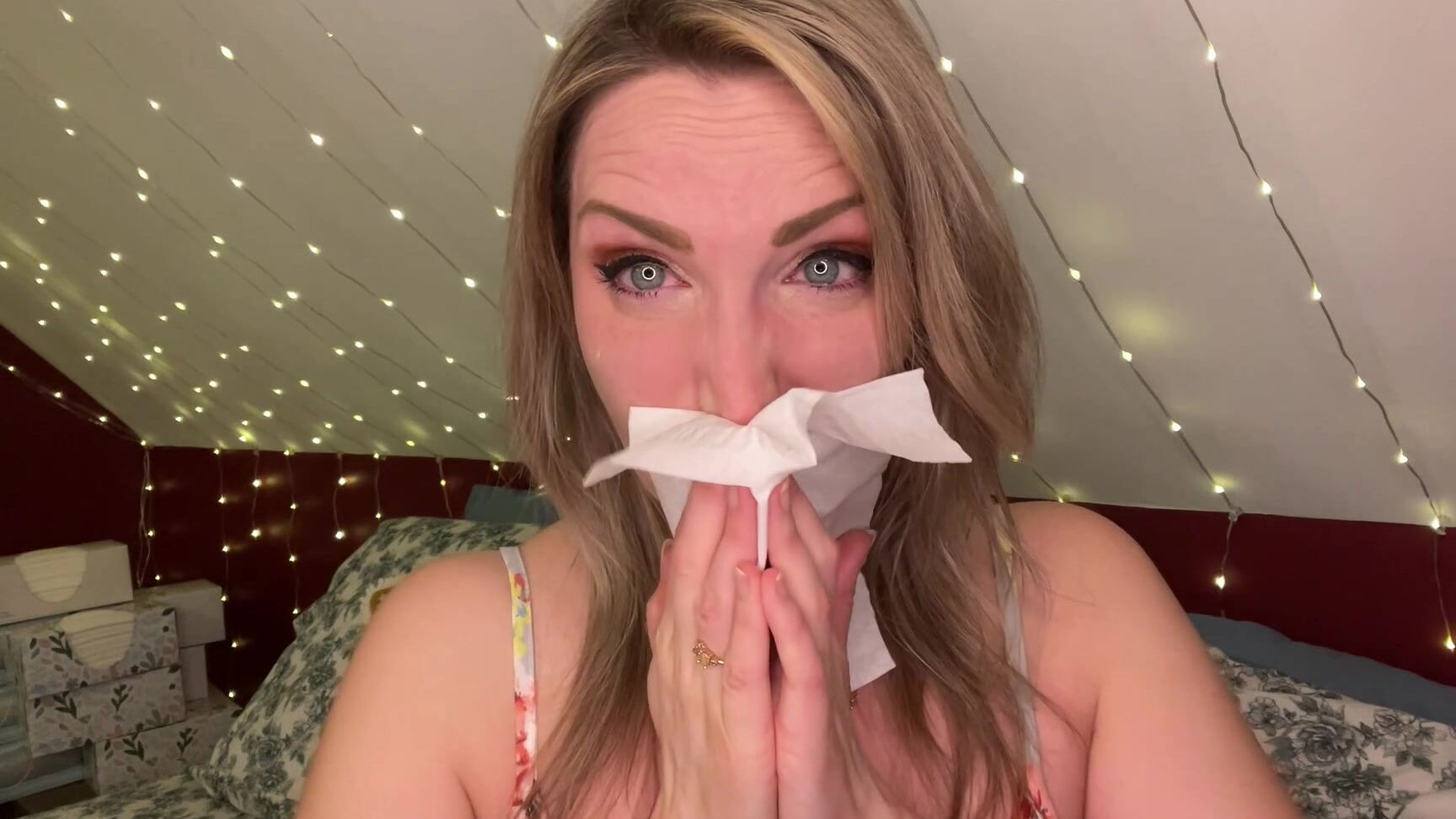 "SneezeGoddess" blonde, mucophilia, noseblowing, nosepinching, sfw, sneezegoddess, sneezing stifled sneezes and nose blowing Manyvids