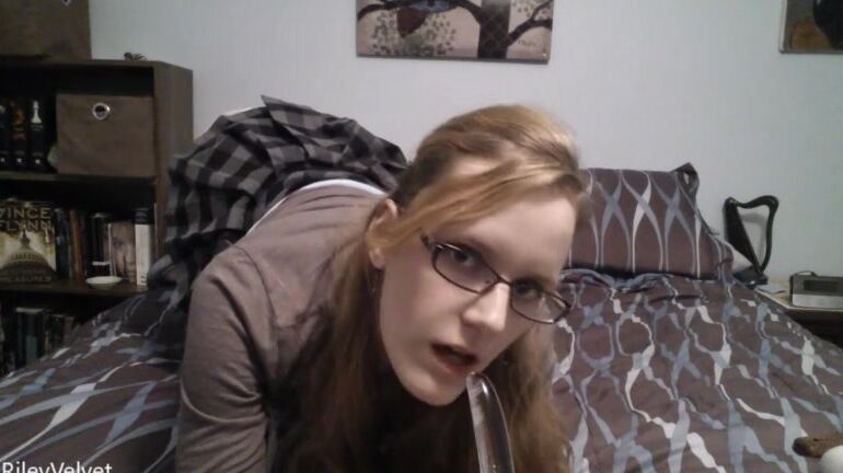 Riley Velvet Schoolgirl Spitting On Glass Dildo