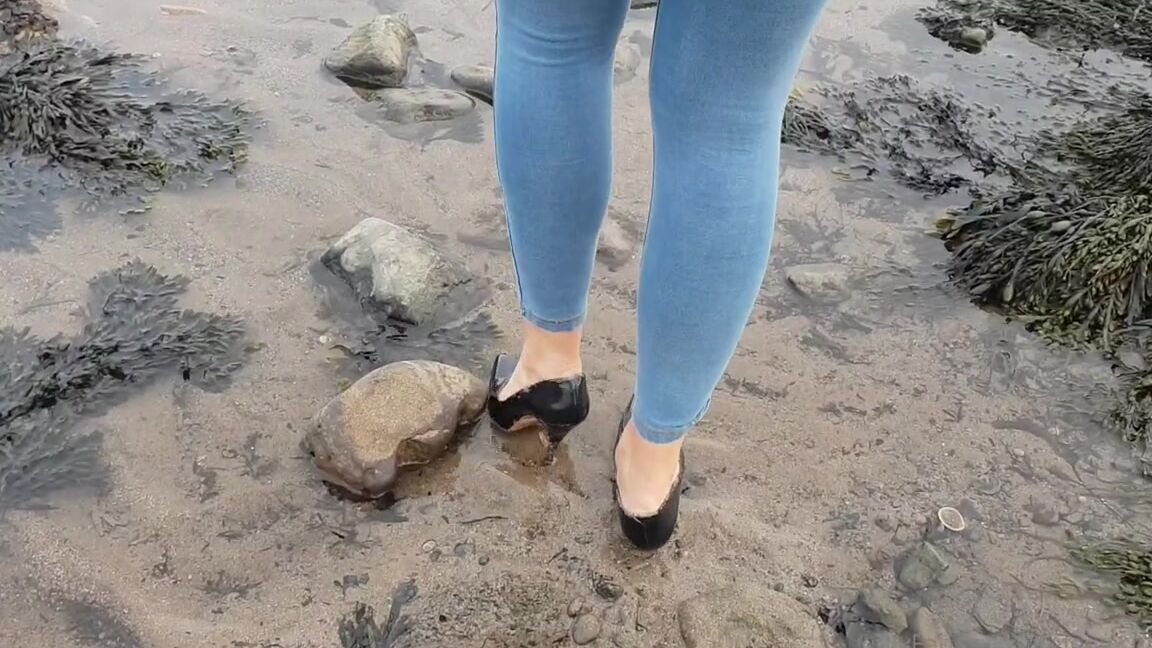 Kats Worn Heels Nicknamed Katswornheels Onlyfans Going For A Nice Winter Stroll Through Wet Sand In My Well Worn Patent Faith Ginas