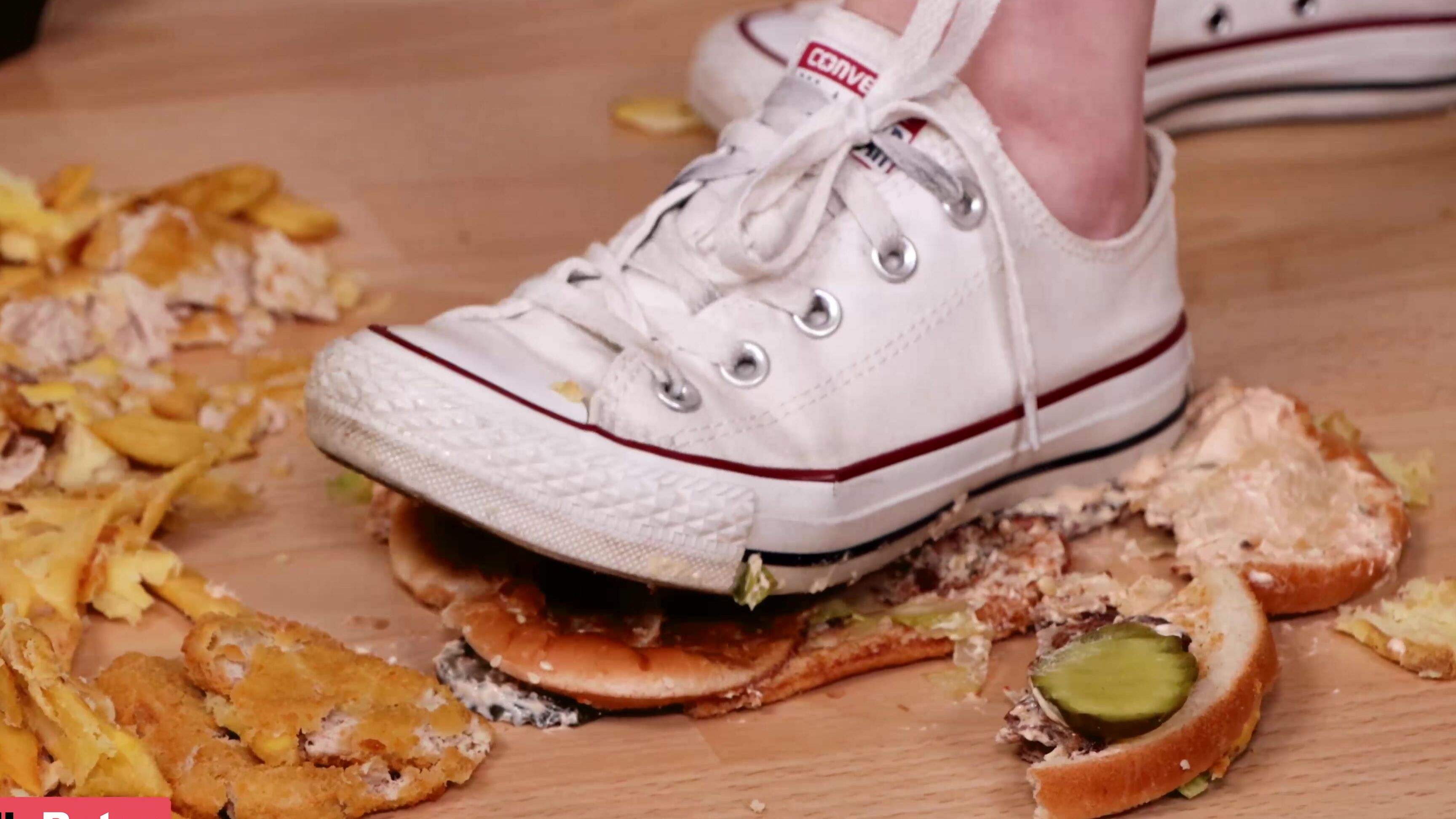 Food, Food & Object Crush, Mukbang, Shoe Fetish, Sneaker Fetish converse sneakers and burger meal crush ManyVids