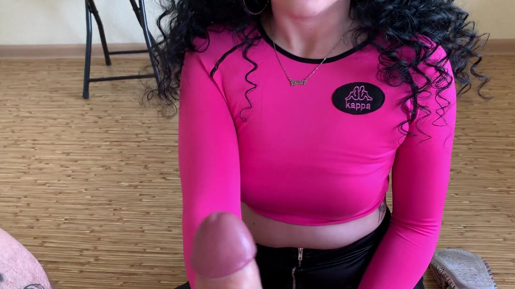 Alex Space Curly girl wearing pink makes gorgeous blowjob Pornhub