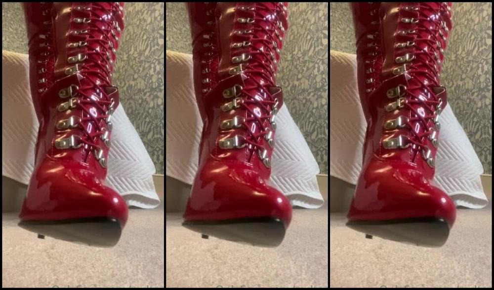 Miss Harriet Nicknamed Redtoes Onlyfans Slinky Black Dress Red Pvc Boots 10