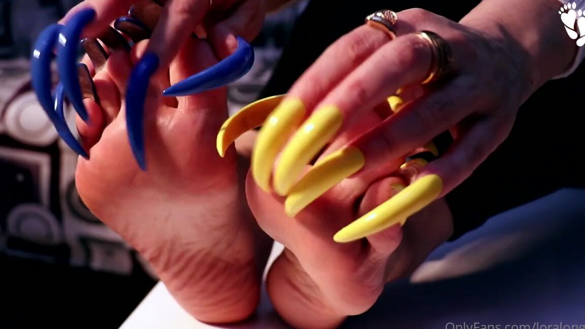 Lora Long Nails Nicknamed Loralongnails Onlyfans Blue Yellow Soles And Long Nails