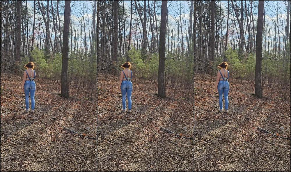 "KittyUV" jeanspantswetting, outdoors, overalls, pawg, pee Tight Overall Jeans Pee in Forest manyvids
