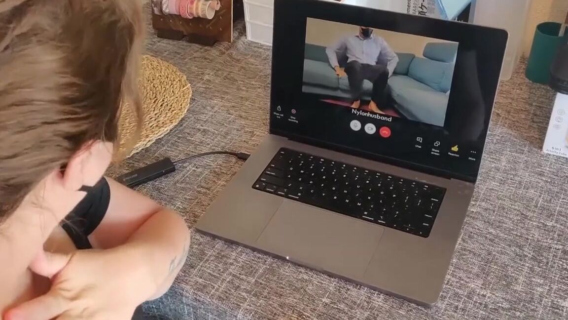 Thenylonwifediaries Nicknamed Thenylonwifediaries Onlyfans Naughty Pantyhose Zoom Call With Hubby