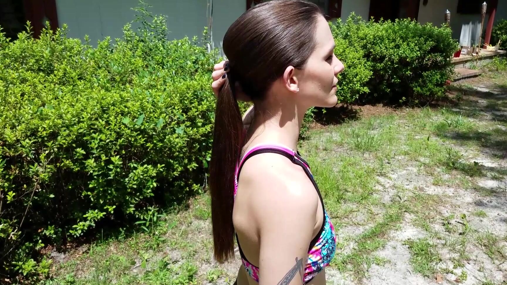 "Katy Faery" brunette, hair, long hair, outdoors, pov hair ponytail compilation manyvids