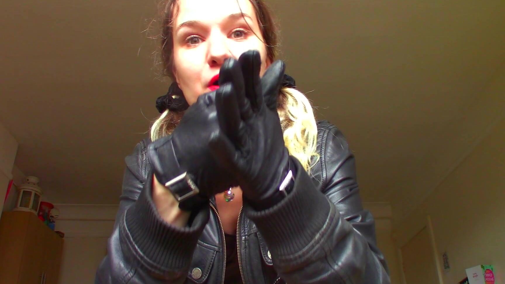 "Goddess Vanessa" leather, executrix, glove fetish, hand over mouth, breath control Leather Glove Leather Jacket Executrix manyvids