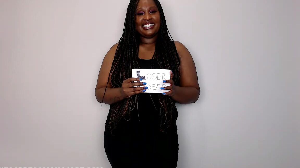 "UnfriendlyBlckHottie" ebony female domination, embarrassment, games, role play, verbal humiliation white boys Aren t Real Men Game Show manyvids