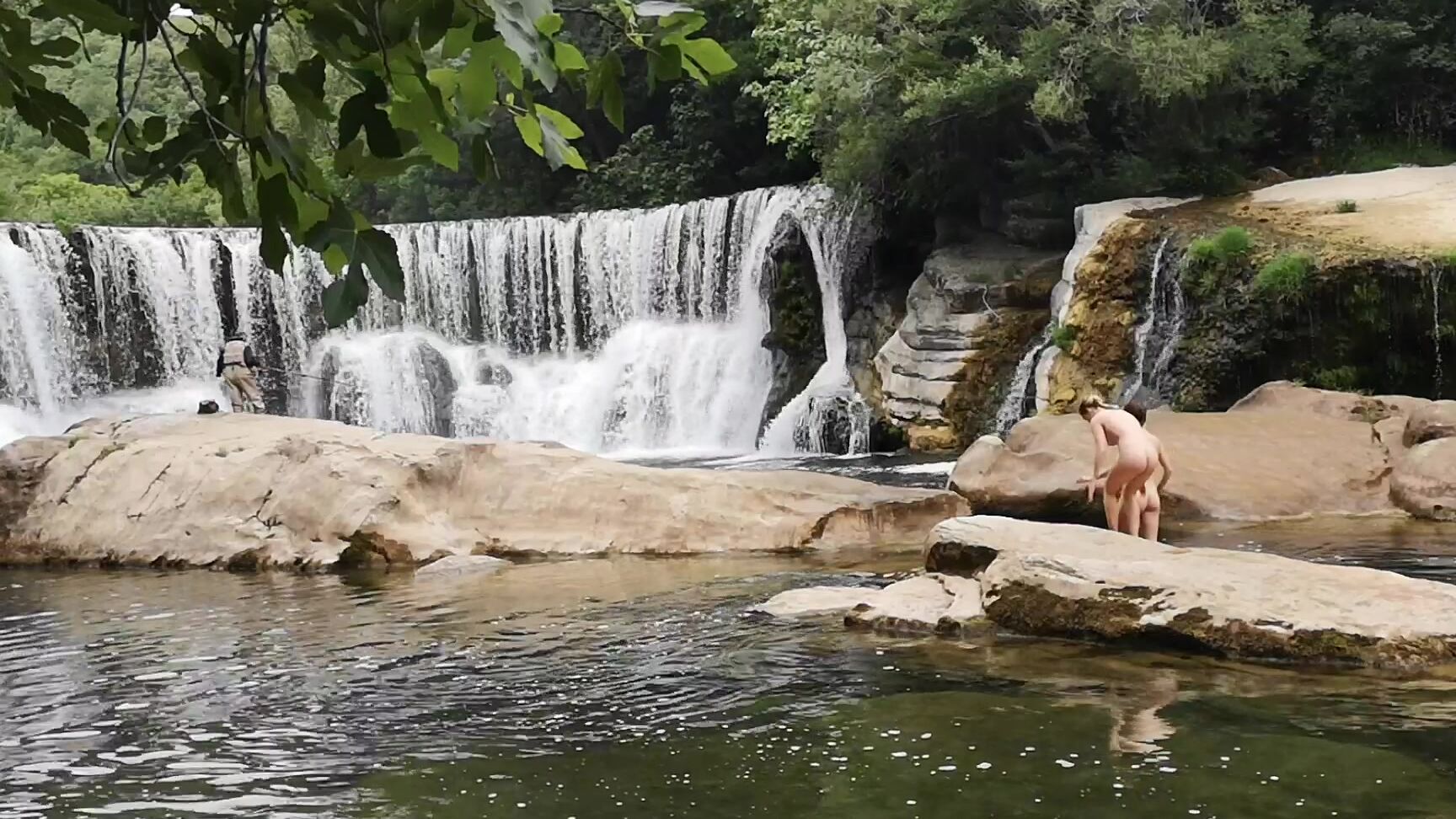 "ScarlotRose" behind the scene, glamour nude, nudity/naked, public nudity, public outdoor BTS Duo at the Waterfall with Rachelle manyvids