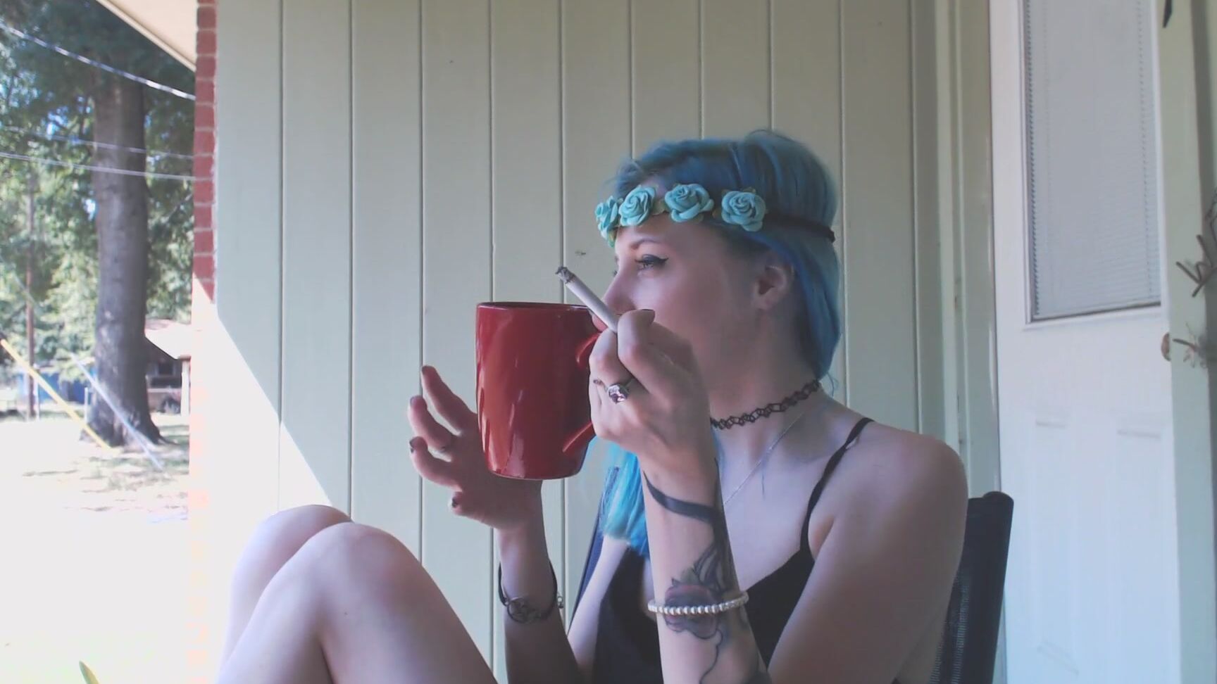 "VioletOctober" gothic, lip fetish, lipstick fetish, non-nude, smoking Morning Coffee and Smoke Break Manyvids
