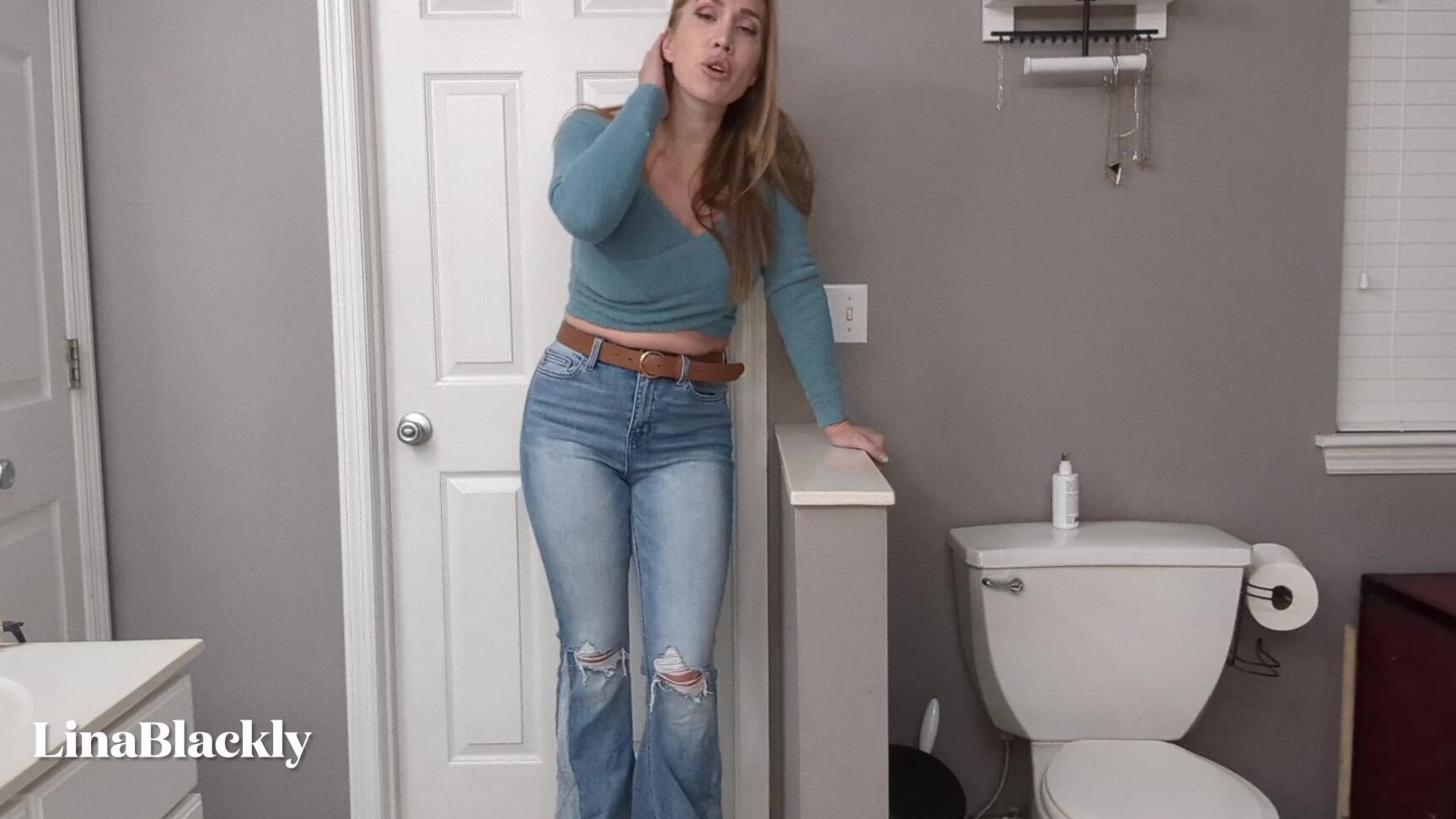 "LinaBlackly" jeansfetish, milf, pee, toiletfetish, voyeur Toilet Denial POV FemDom Manyvids