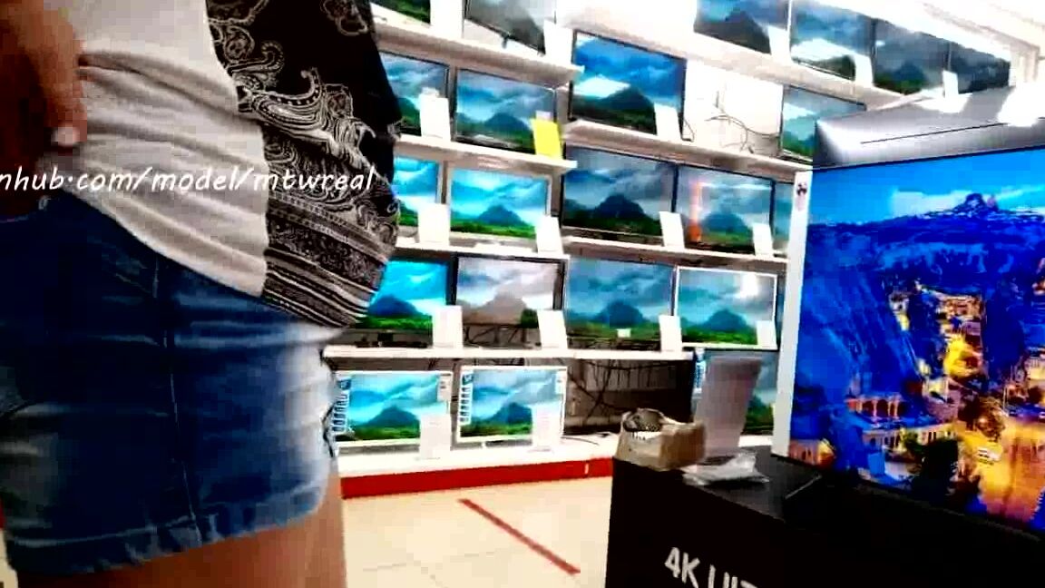 Exhibitionist Wife Expose Tits And Pussy In Public Store See Through T Shirt And Micro Skirt