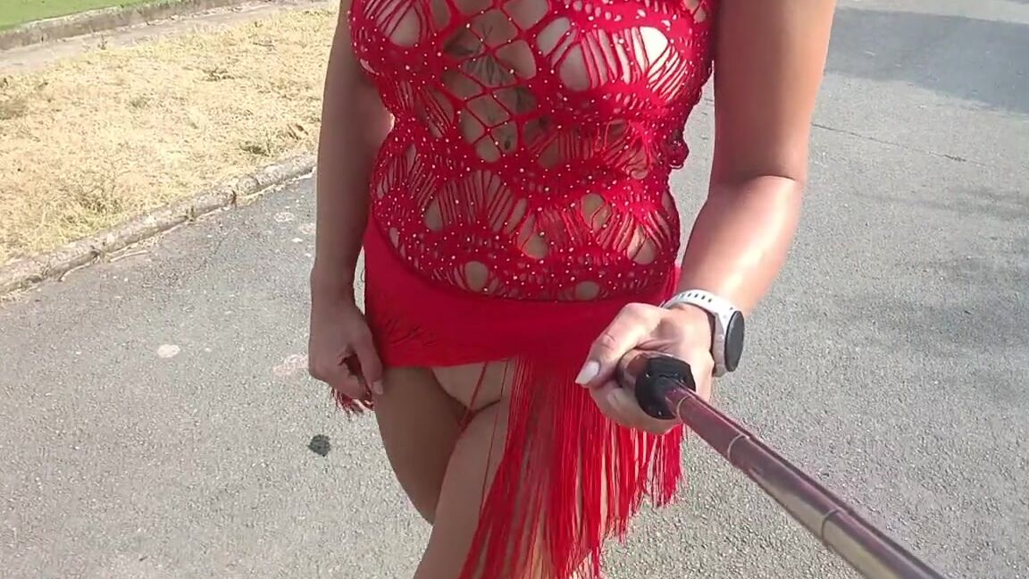Public Flashing Of Pussy And Tits In A See Through Outfit