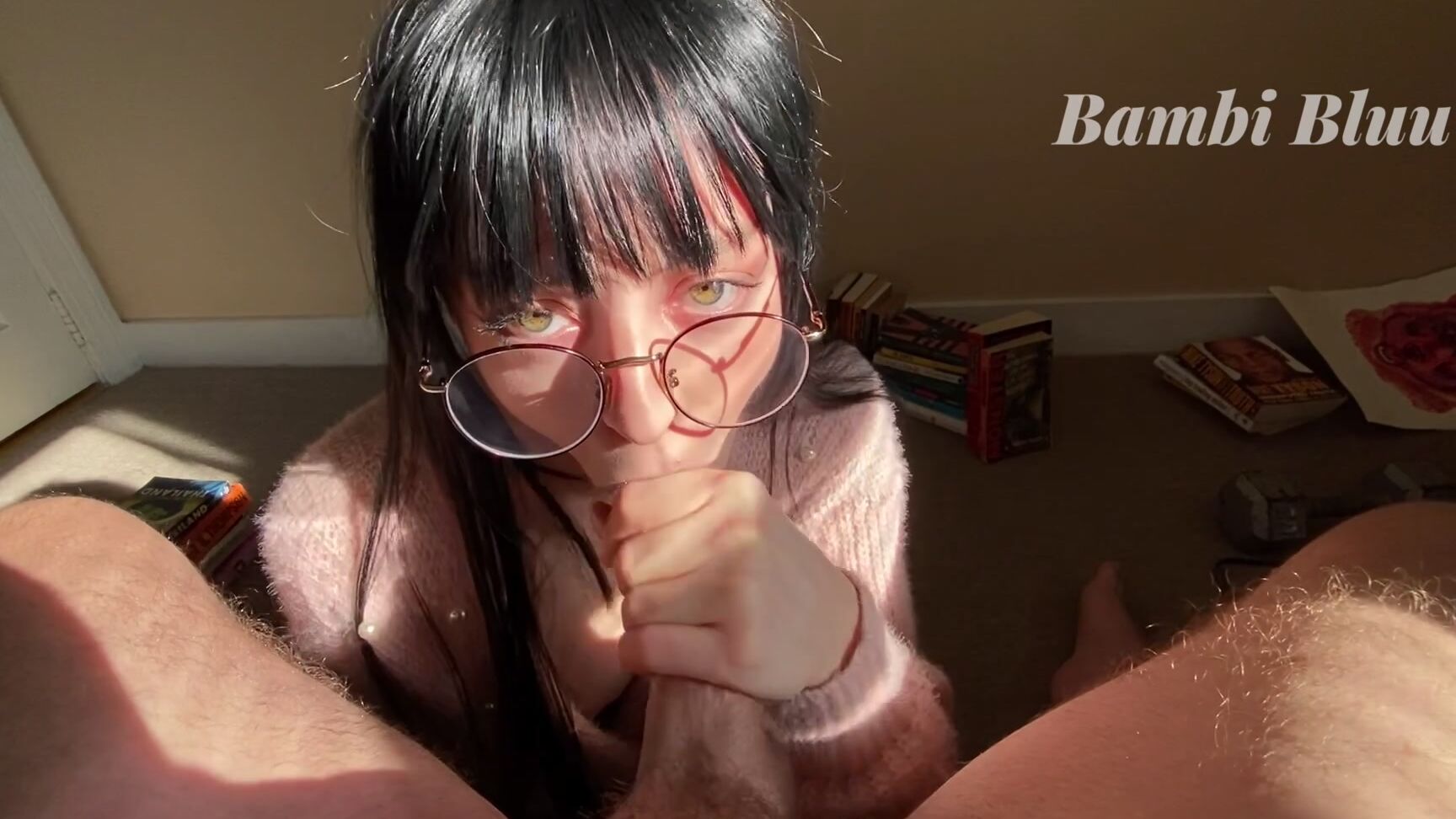 "Bambi Bluu" blowjob, cuminmouth, dirtytalking, eyeglasses, librarian Librarian Blowjob GFE Manyvids