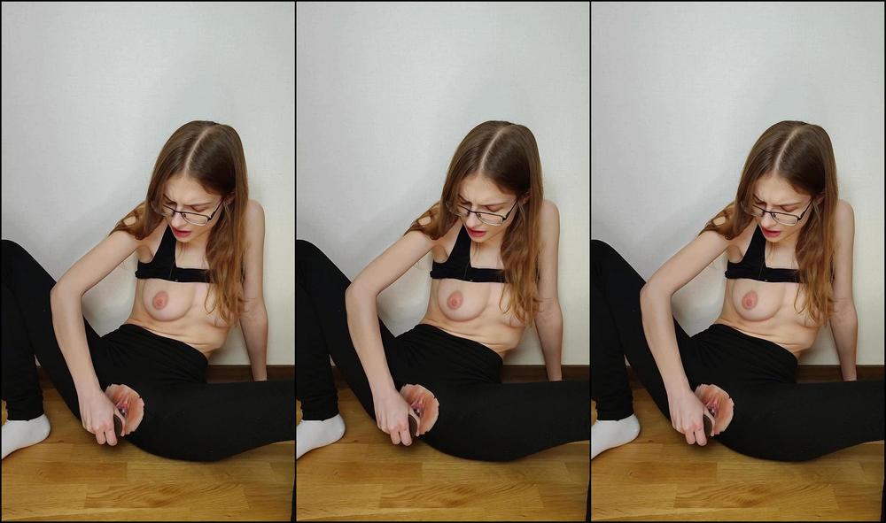 "Lily_Slutty" creamy, dildo fucking, natural tits, nipple play, pussy play I tore my pants and fucked my sweet pussy with a black dildo Manyvids