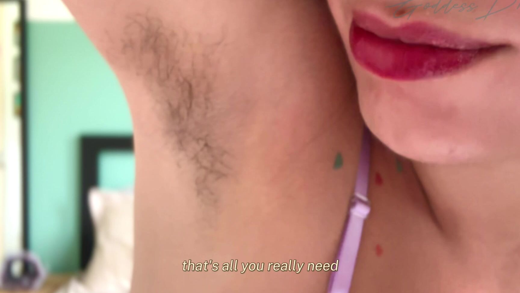 "GoddessDri" femdom pov, goddess worship, hairy armpits, hairy bush, smell fetish Sniff my body hair beta Manyvids