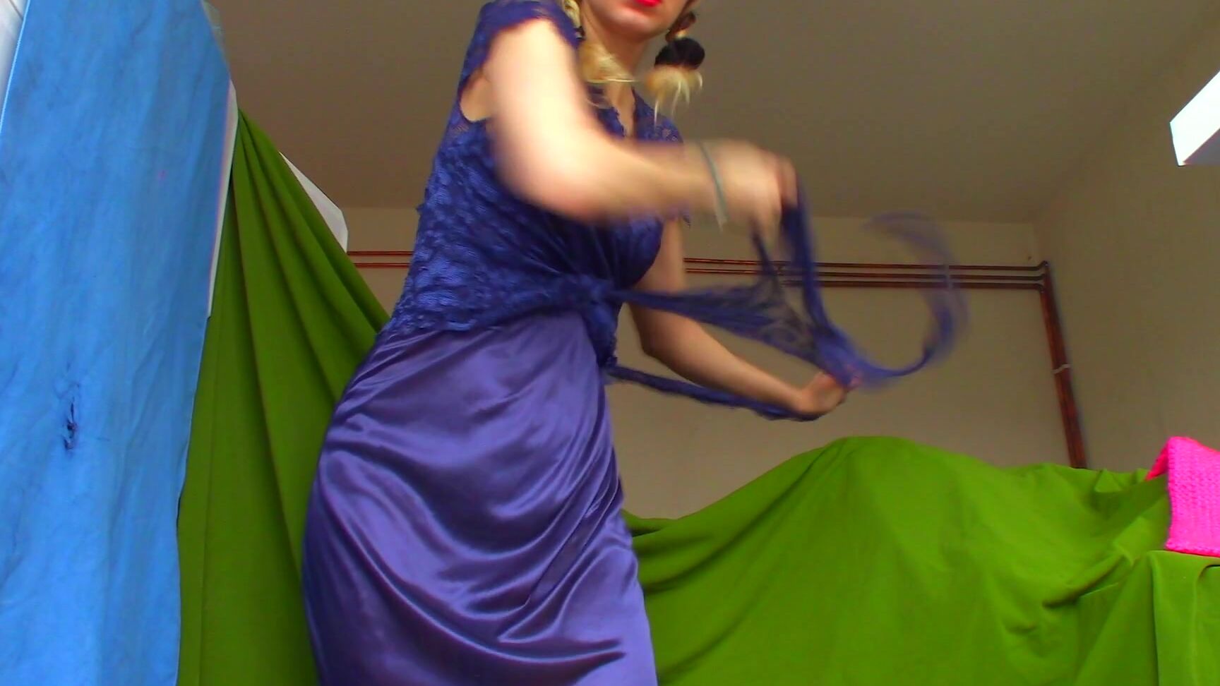 "Goddess Vanessa" masturbation, bra & panties, clothes destruction / burning, mesmerize, silk & satin Blue SATIN Dress Destruction Manyvids