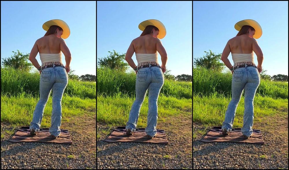 Watch naughty Red farmgirl tease you with slow feet and sexy jeans in the morning