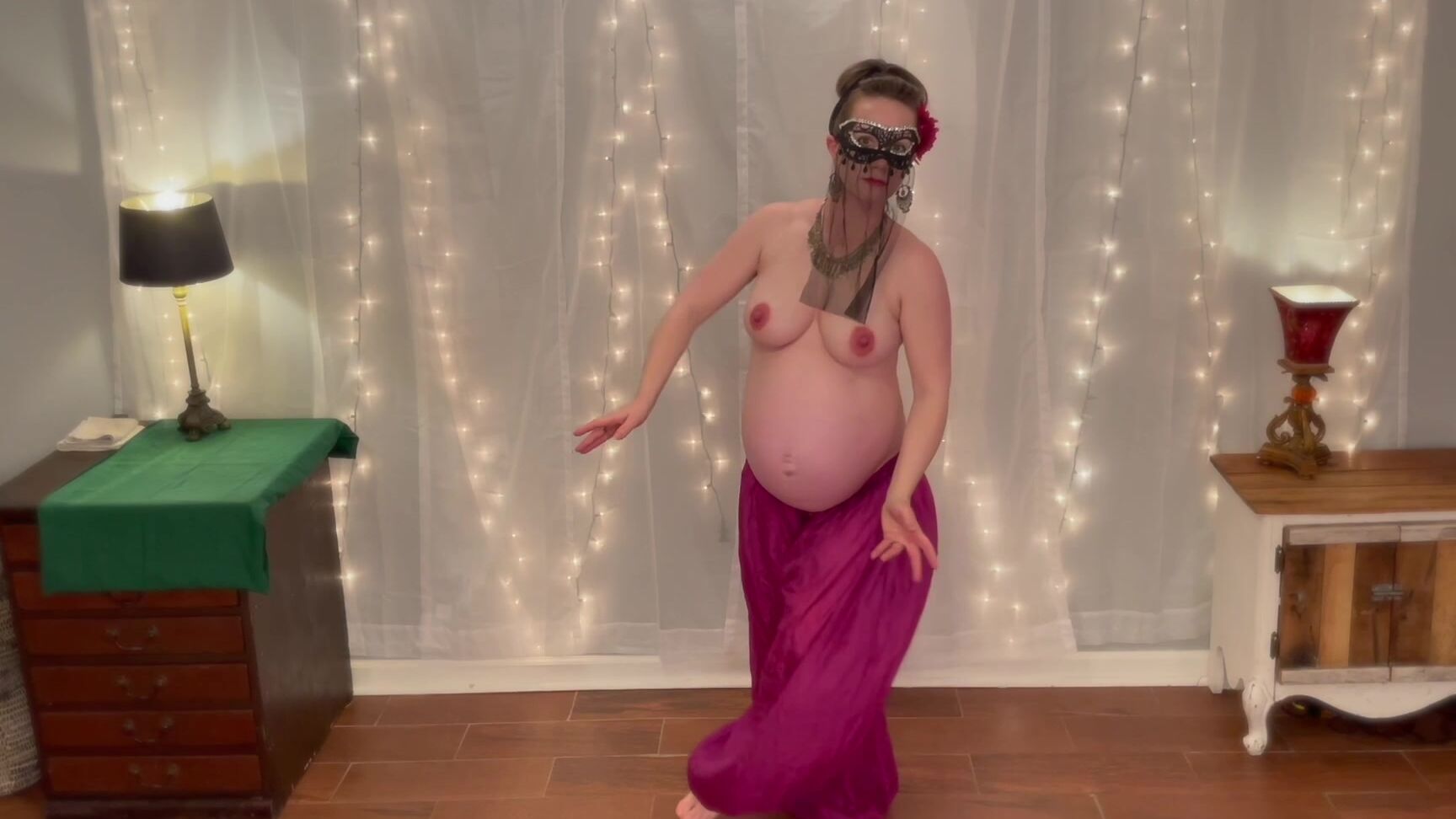 Amateur Hotwife Ass strips and teases belly dance with her big tits & ass